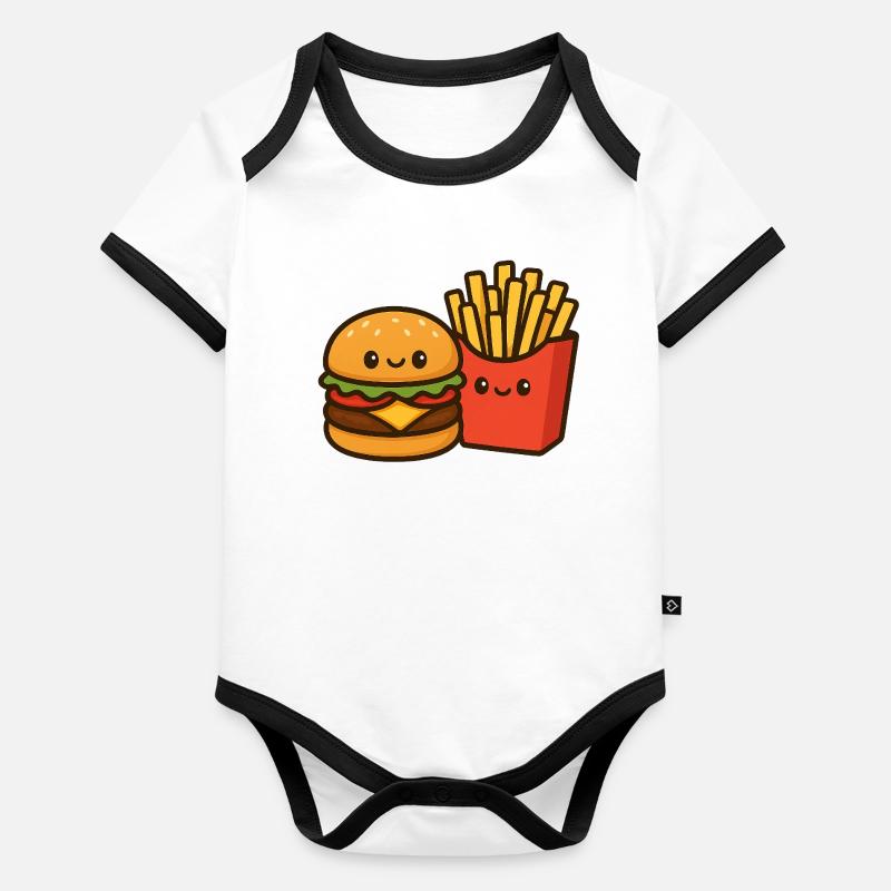 Kawaii Burger & Fries Duo Body Bébé bio contrasté manches courtes