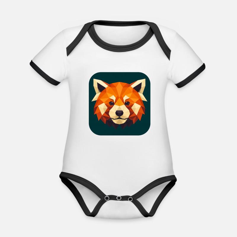 Red Panda Head Low Poly - Organic Baby Contrasting Bodysuit - white/black
