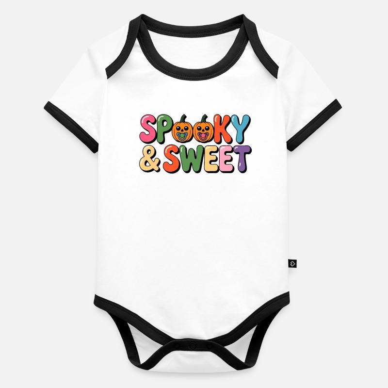 Motif d’Halloween effrayant et doux Body Bébé bio contrasté manches courtes