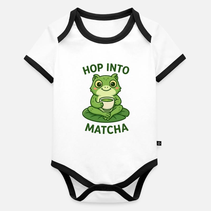 grenouille Matcha Sautez Dans L’illustration Verte Body Bébé bio contrasté manches courtes