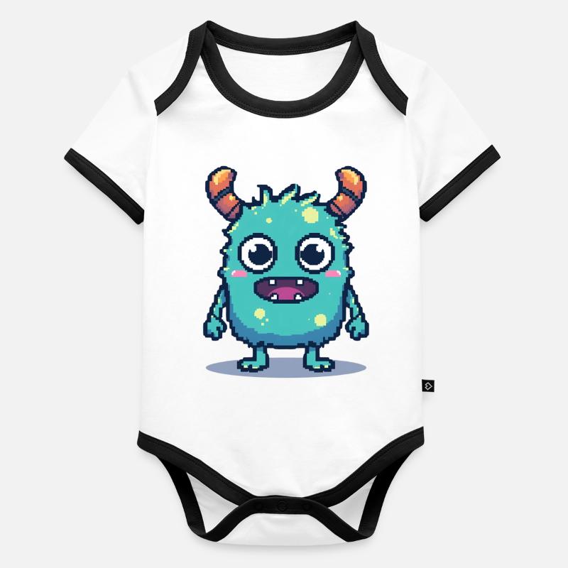 8 bits mignon pixel monstre style rétro des années 90 Body Bébé bio contrasté manches courtes