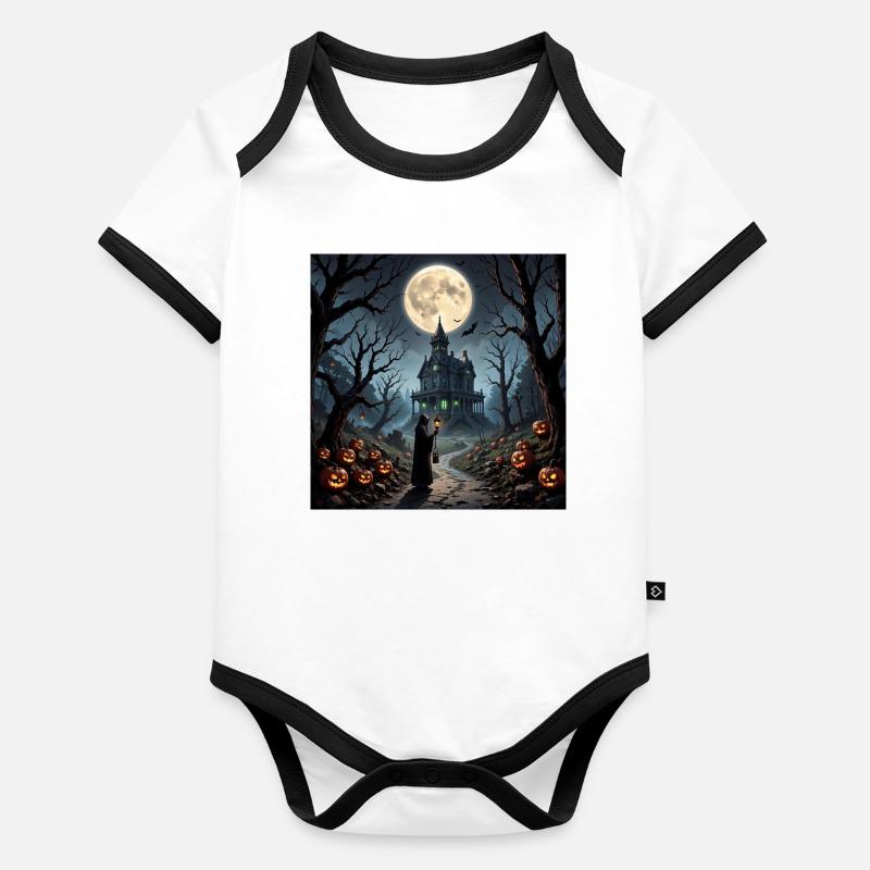 Moon on Halloween Haunted House Organic Baby Contrasting Bodysuit