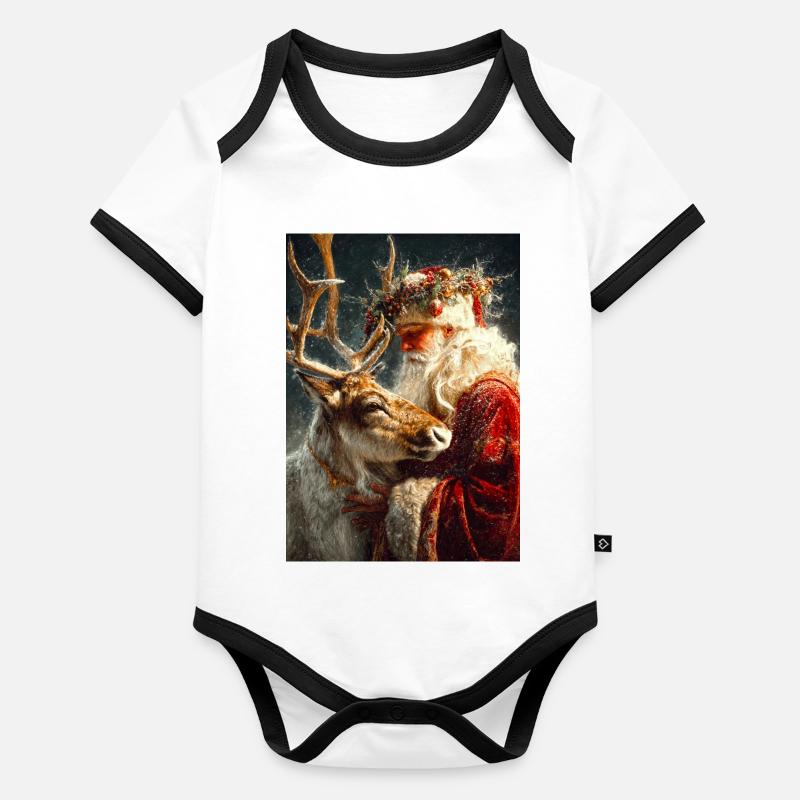 Winter Santa and Reindeer Embrace Organic Baby Contrasting Bodysuit