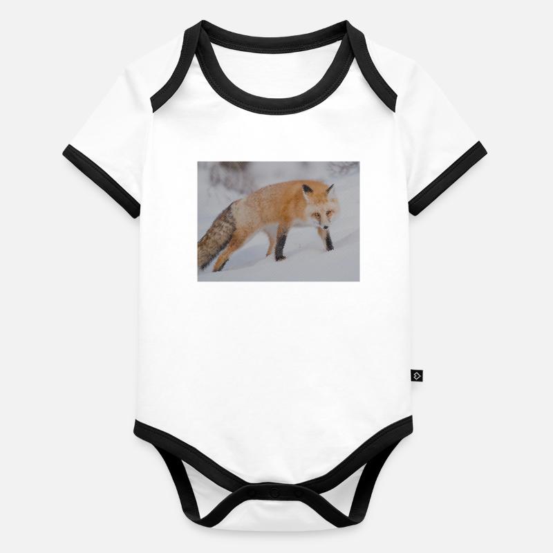 Renard des neiges Pixel Art Body Bébé bio contrasté manches courtes