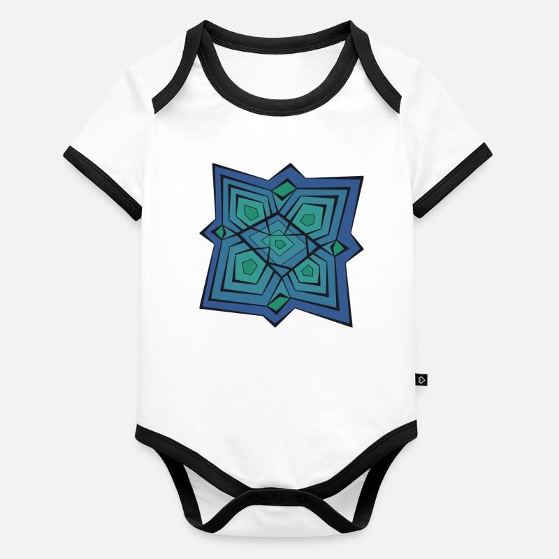 Geometrisches Mandala Blau Grün Baby Bio-Kurzarm-Kontrastbody