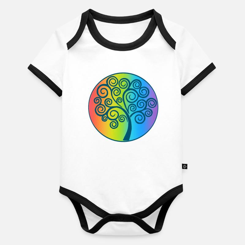 Spirale und Regenbogenbaum des Lebens Baby Bio-Kurzarm-Kontrastbody