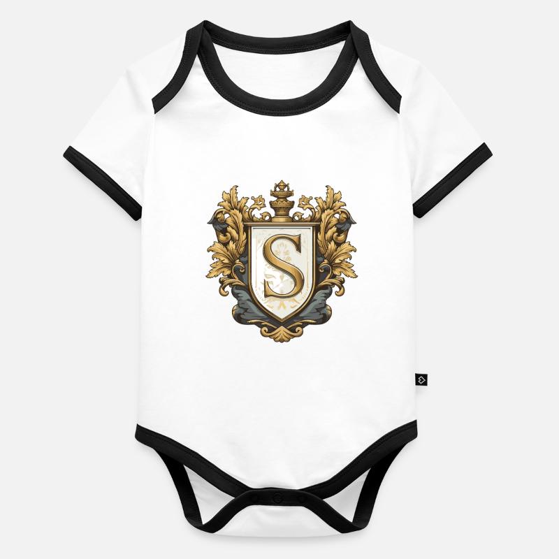 S Letter Name Crown Organic Baby Contrasting Bodysuit