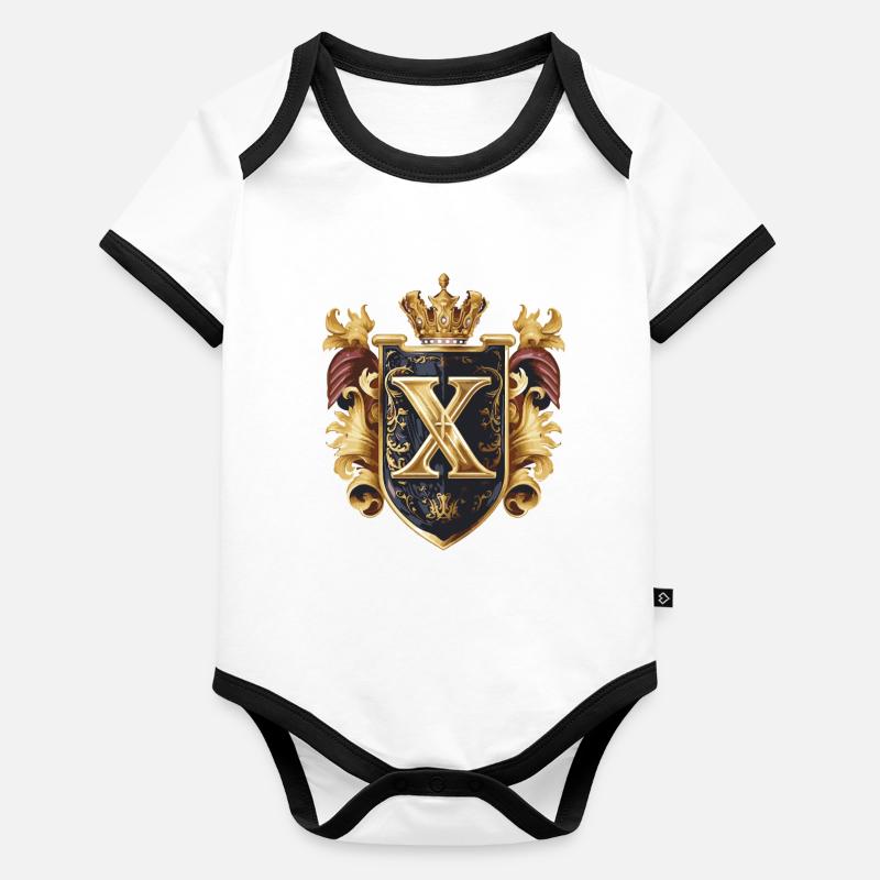 X Letter Name Crown Organic Baby Contrasting Bodysuit