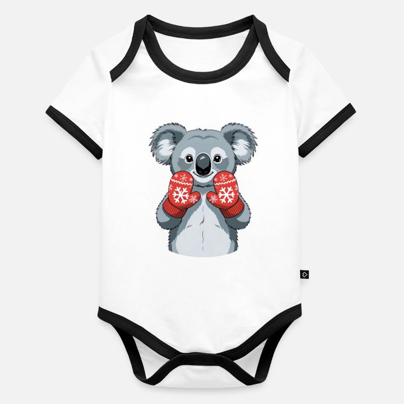 Winter koala with red gloves Organic Baby Contrasting Bodysuit