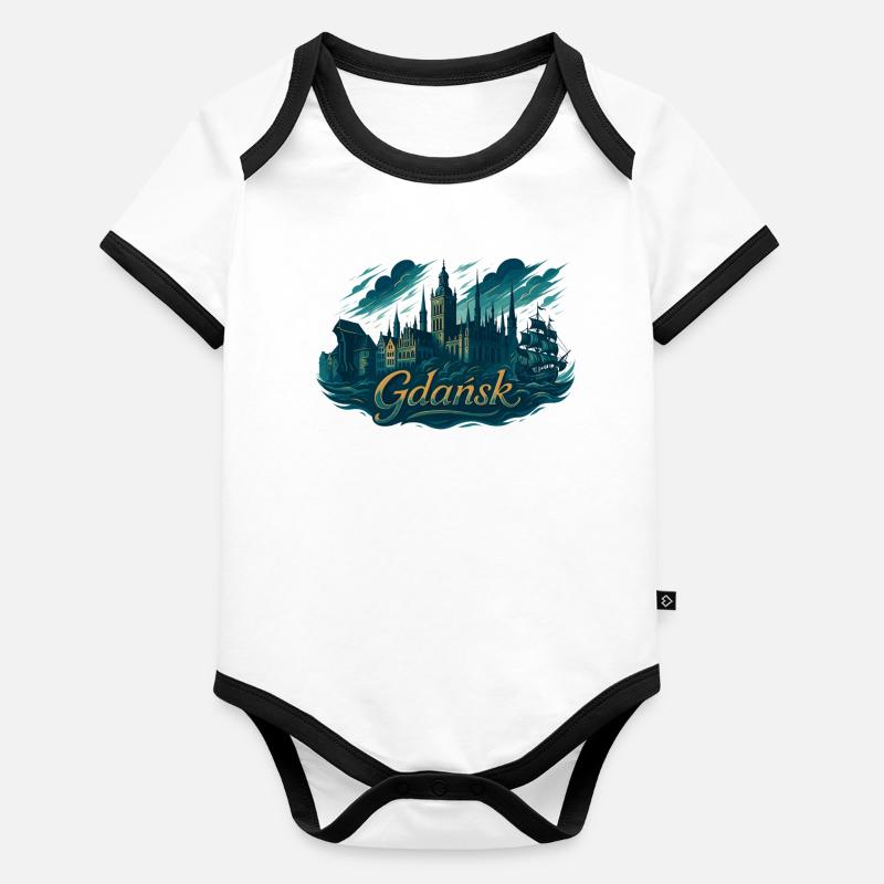 Dantzig Gdańsk silhouette maritime Pologne cadeau Body Bébé bio contrasté manches courtes
