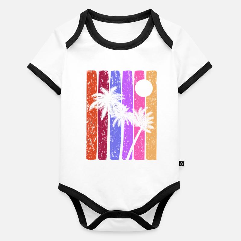 Rayures tropicales coucher de soleil Body Bébé bio contrasté manches courtes