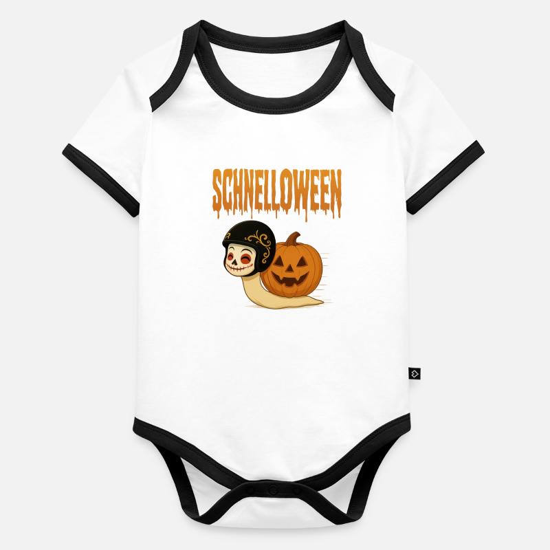 Schnelloween - die Halloween Queen | Wortwitz Baby Bio-Kurzarm-Kontrastbody