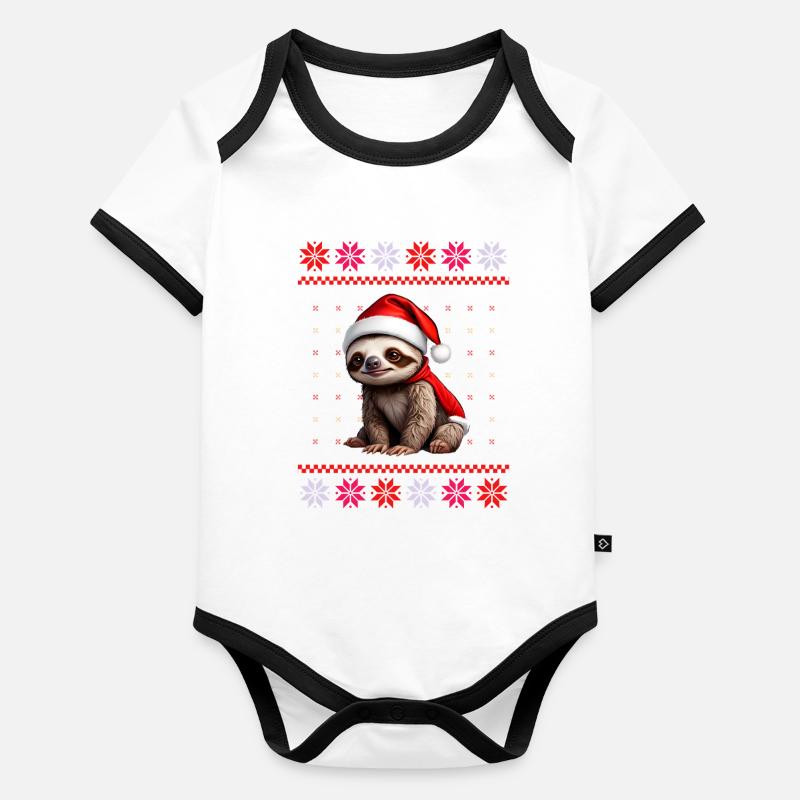 Faultier mit Weihnachtsmütze in Ugly-Muster Baby Bio-Kurzarm-Kontrastbody