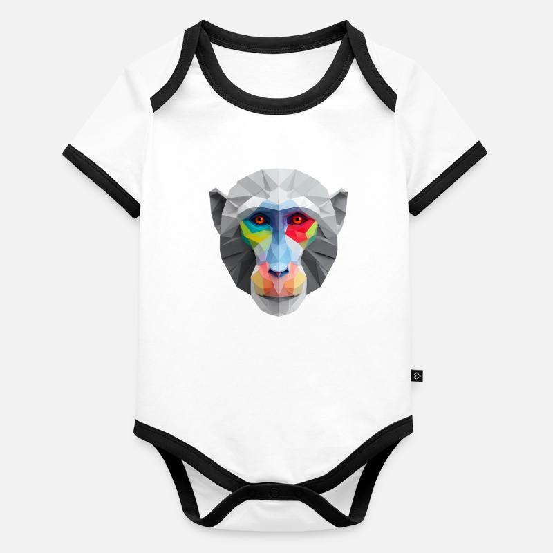 Colored Low-Poly Monkey Face Logo Art Design Organic Baby Contrasting Bodysuit