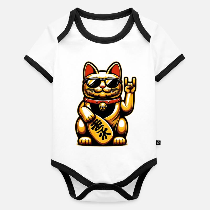 Metal-Neko – Chat Maneki Neko à bascule Body Bébé bio contrasté manches courtes