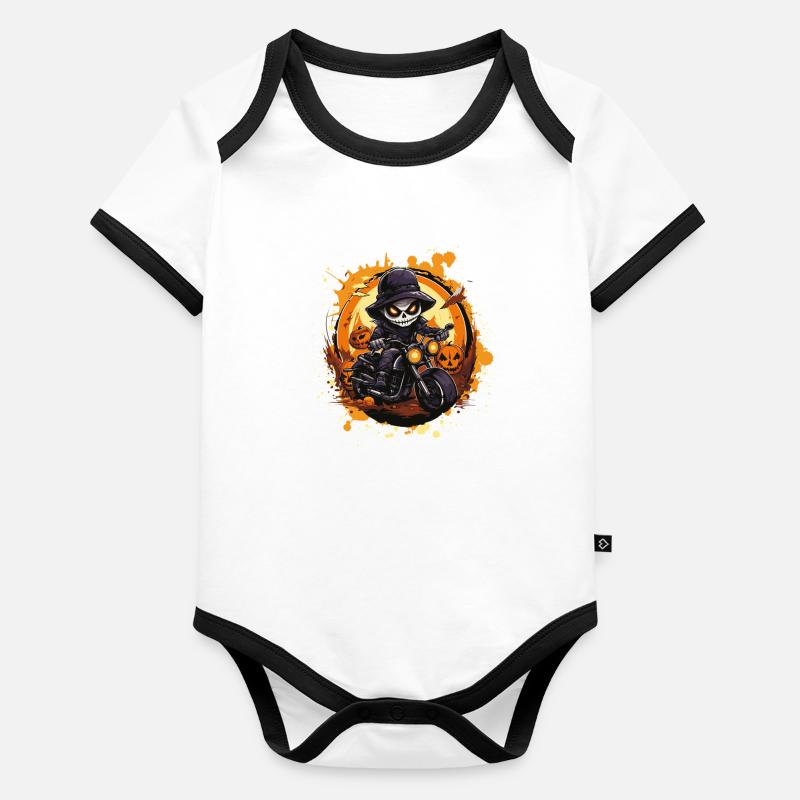 Skeleton Motorcycle Halloween Organic Baby Contrasting Bodysuit
