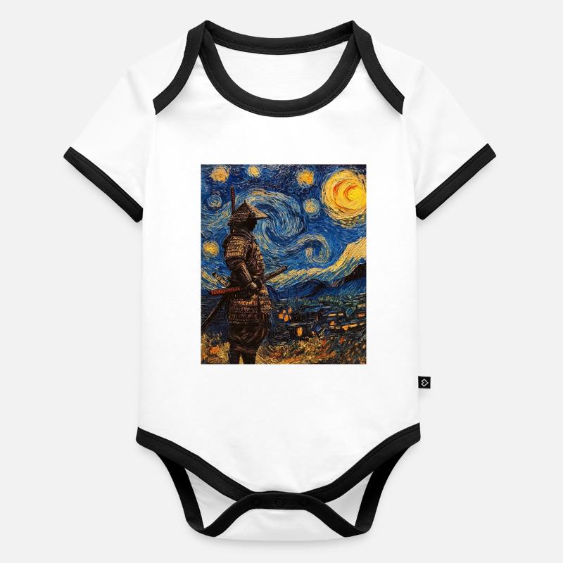 Samurai Japan Van Gogh Style Starry Night Organic Baby Contrasting Bodysuit