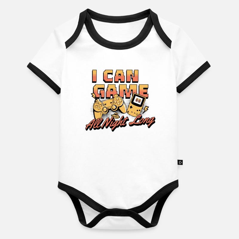 I Can Game All Night Long Retro Gamer Controller Baby Bio-Kurzarm-Kontrastbody