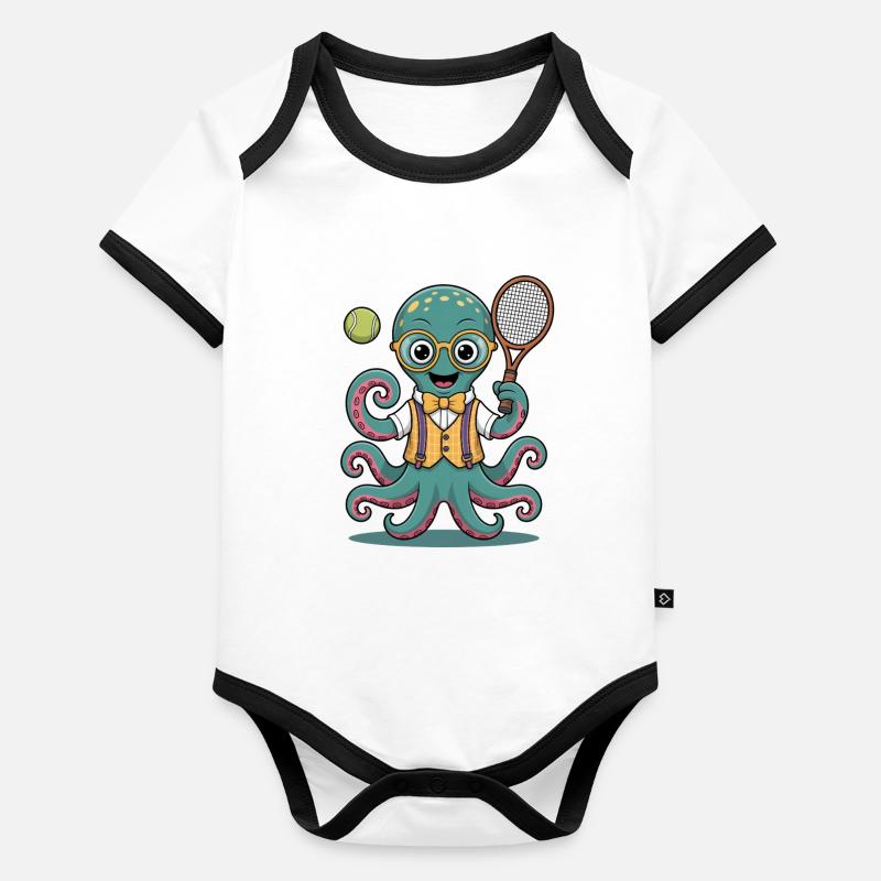 Nerdiger Tennis Oktopus Mit Brille Baby Bio-Kurzarm-Kontrastbody