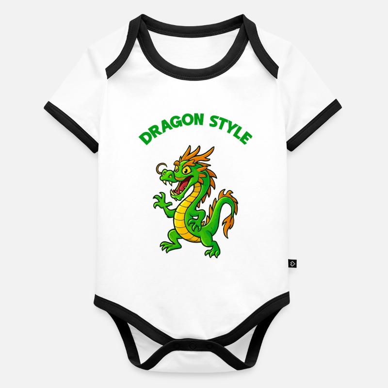 Dessin animé de style dragon Body Bébé bio contrasté manches courtes