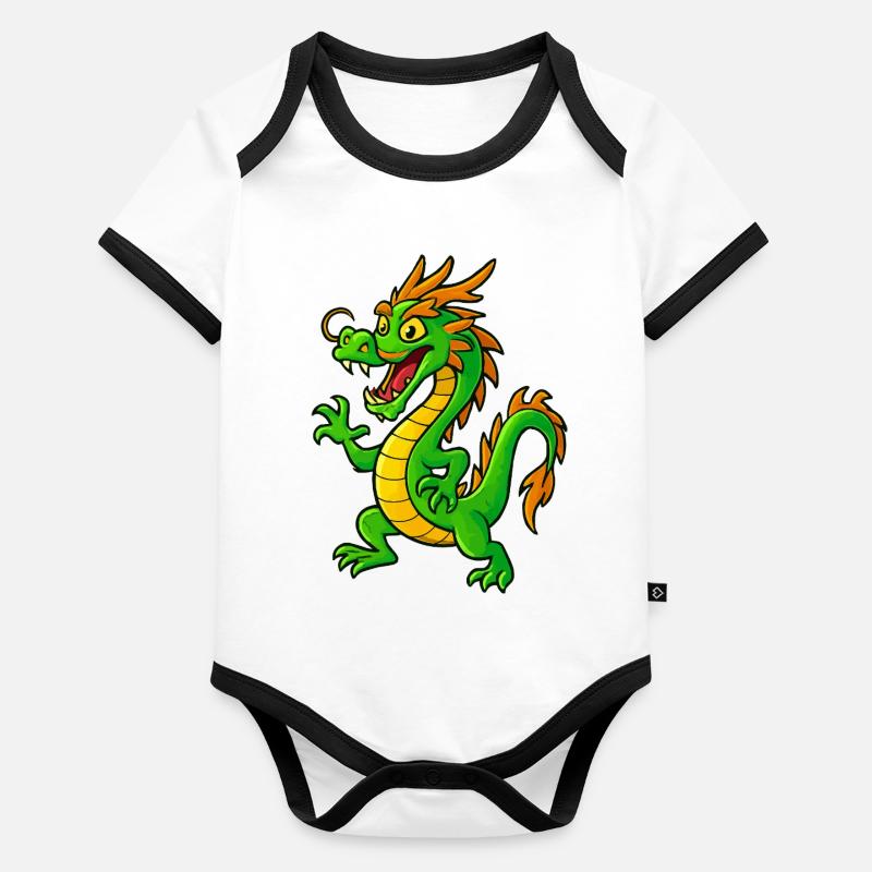 Dragon de dessin animé vert avec des pointes orange Body Bébé bio contrasté manches courtes