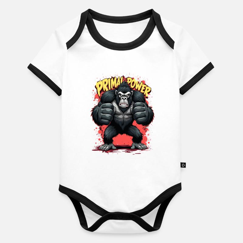 Primal Power Gorila Print Organic Baby Contrasting Bodysuit