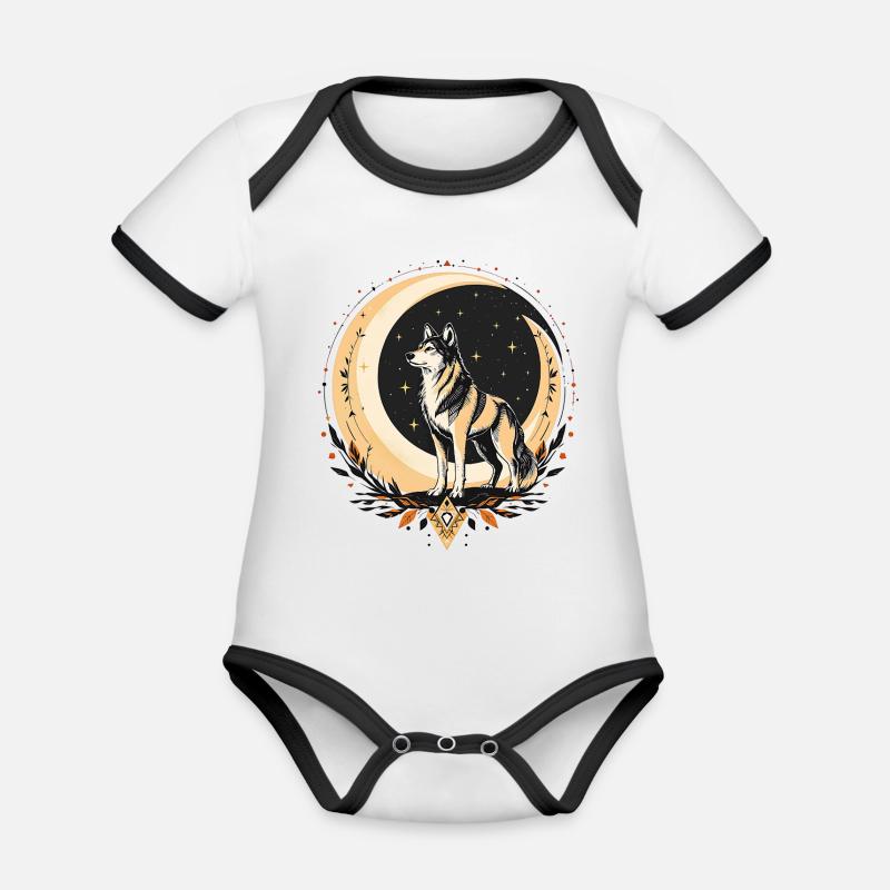 Lupo Boho - Body da neonato a manica corta, ecologico e in contrasto cromatico - bianco/nero