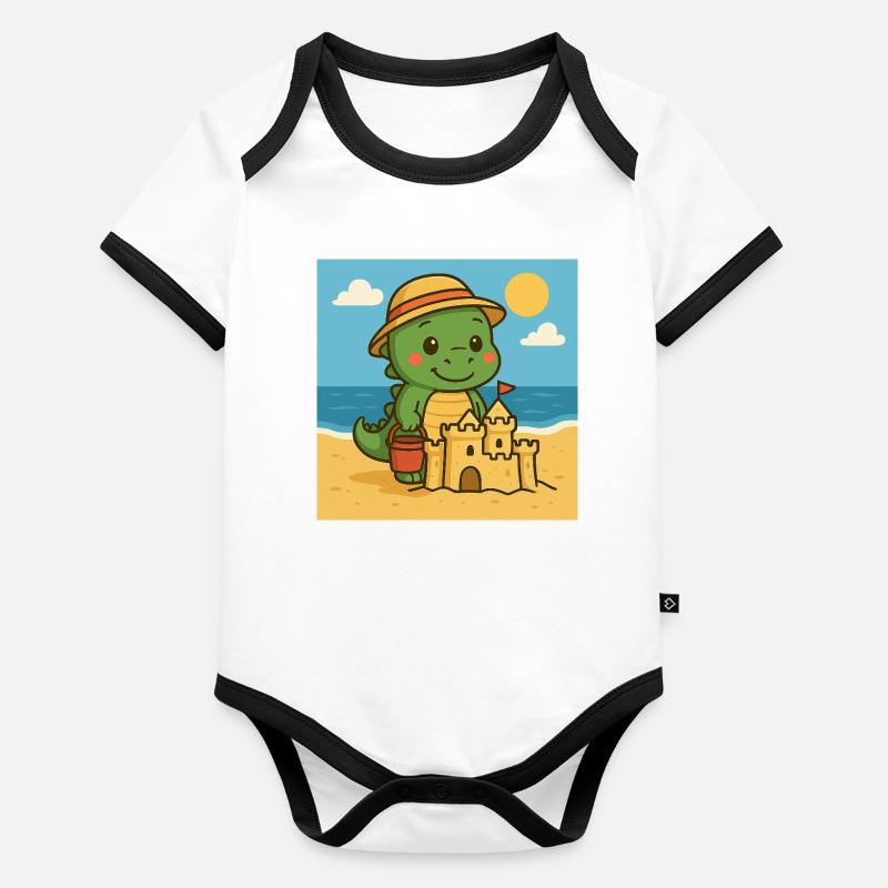 Doni on the beach – summer, sun and dinosaur fun! Organic Baby Contrasting Bodysuit