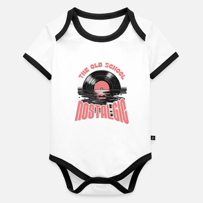 Design en vinyle nostalgique de la vieille école Body Bébé bio contrasté manches courtes