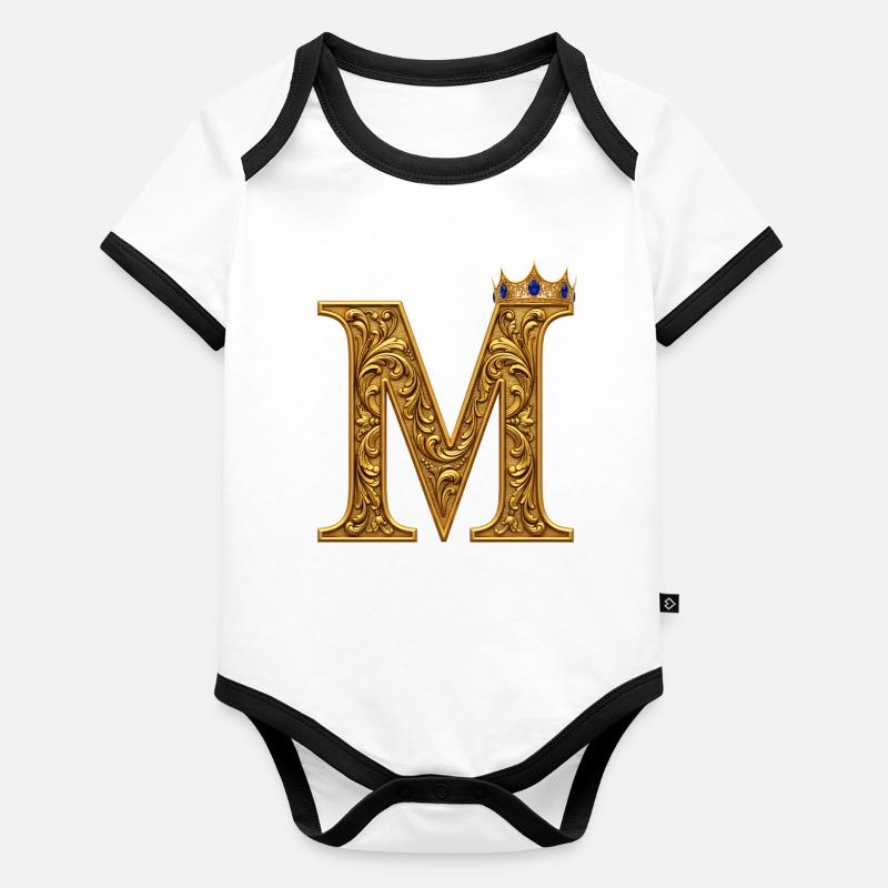 Baroque gold M monogram Organic Baby Contrasting Bodysuit