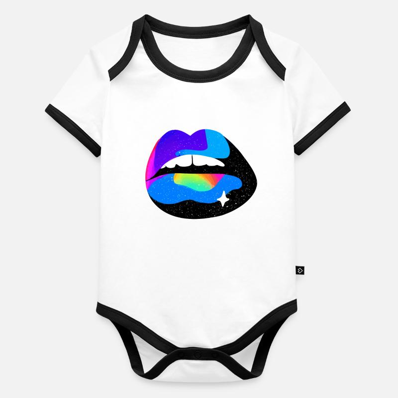 Lèvres arc-en-ciel cosmique Body Bébé bio contrasté manches courtes