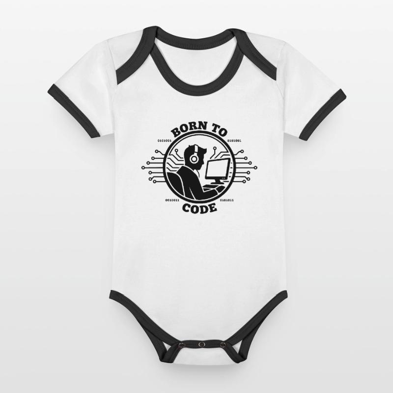 Coder Born to Code Programmer Organic Baby Contrasting Bodysuit