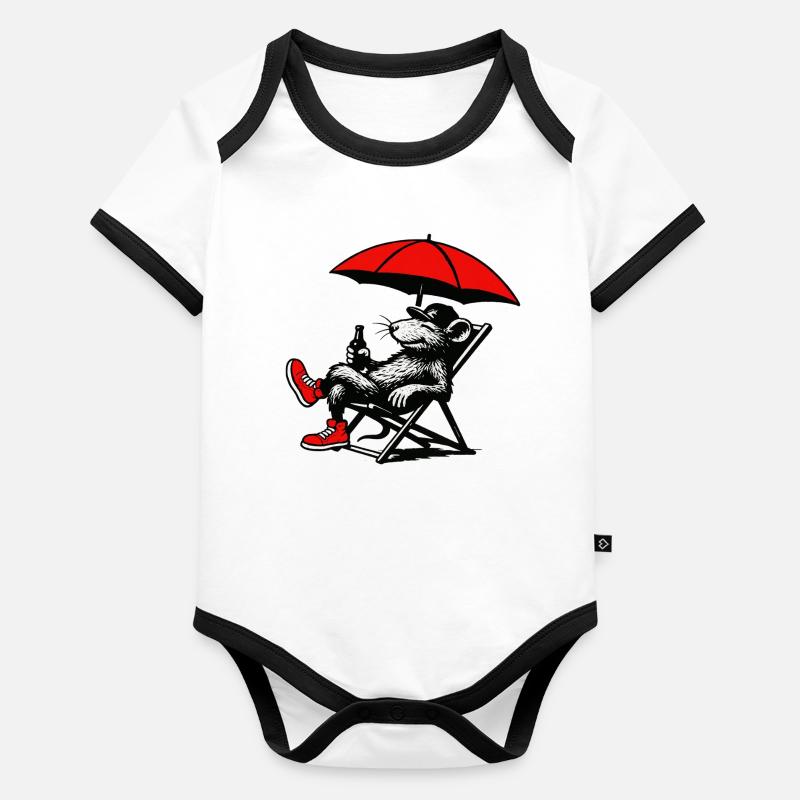 Ratte mit Sonnenschirm Relax Baby Bio-Kurzarm-Kontrastbody