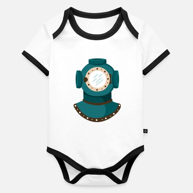 Nautic Design Antique Casque de plongée Illustration Body Bébé bio contrasté manches courtes
