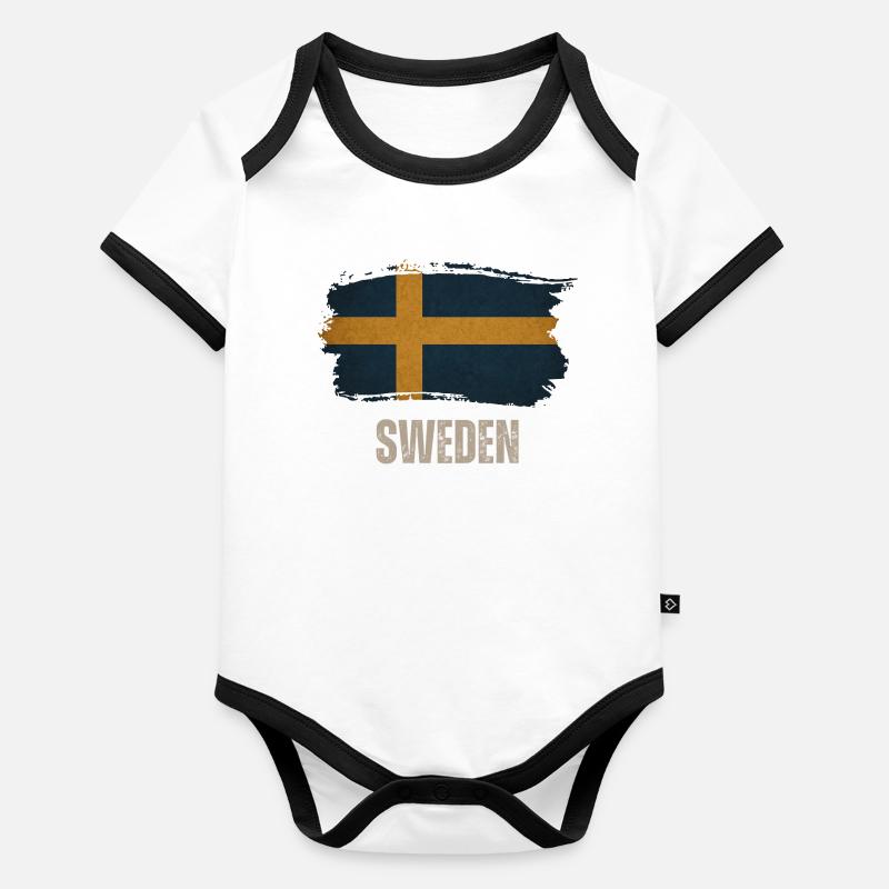 Drapeau de la Suède, j’adore la Suède Body Bébé bio contrasté manches courtes