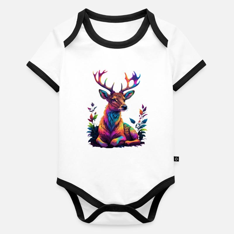 Dazzling Deer Portrait Organic Baby Contrasting Bodysuit