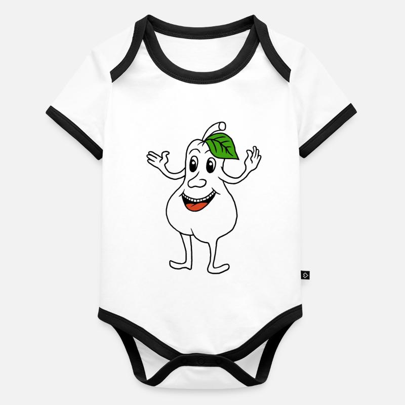 Poire avec visage rieur Body Bébé bio contrasté manches courtes