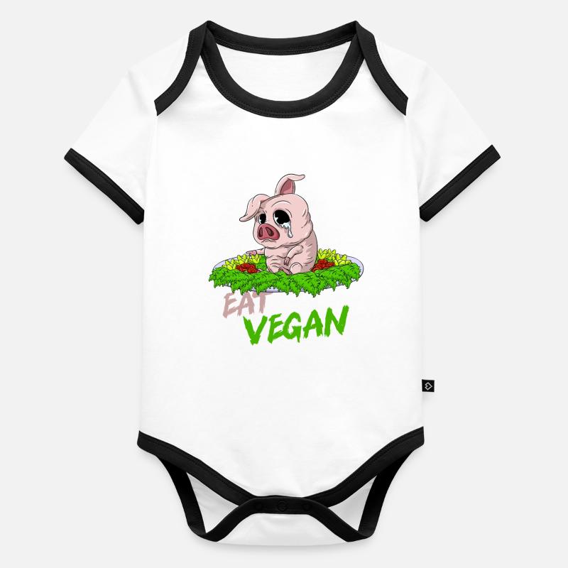 MANGER VEGAN Cochon triste dans l’assiette Body Bébé bio contrasté manches courtes
