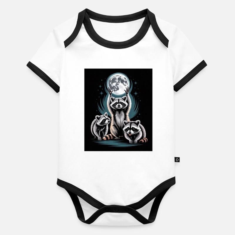 Raccoons Under Full Moon Night Forest Organic Baby Contrasting Bodysuit