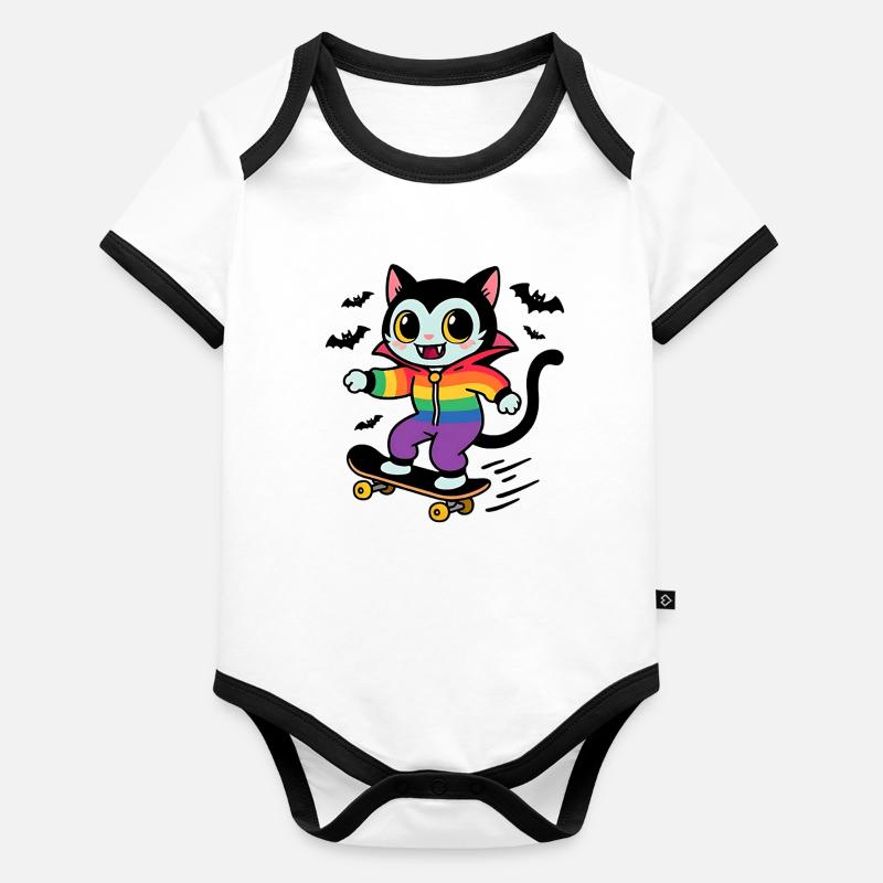 Chat vampire arc-en-ciel skateboard Body Bébé bio contrasté manches courtes