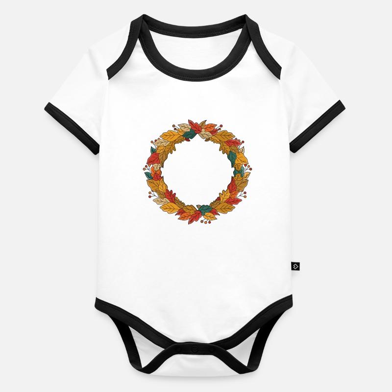 Autumn Leaf Wreath Circle Organic Baby Contrasting Bodysuit