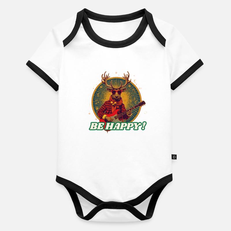 Deer Rocker Gitarre SEI GLÜCKLICH Baby Bio-Kurzarm-Kontrastbody