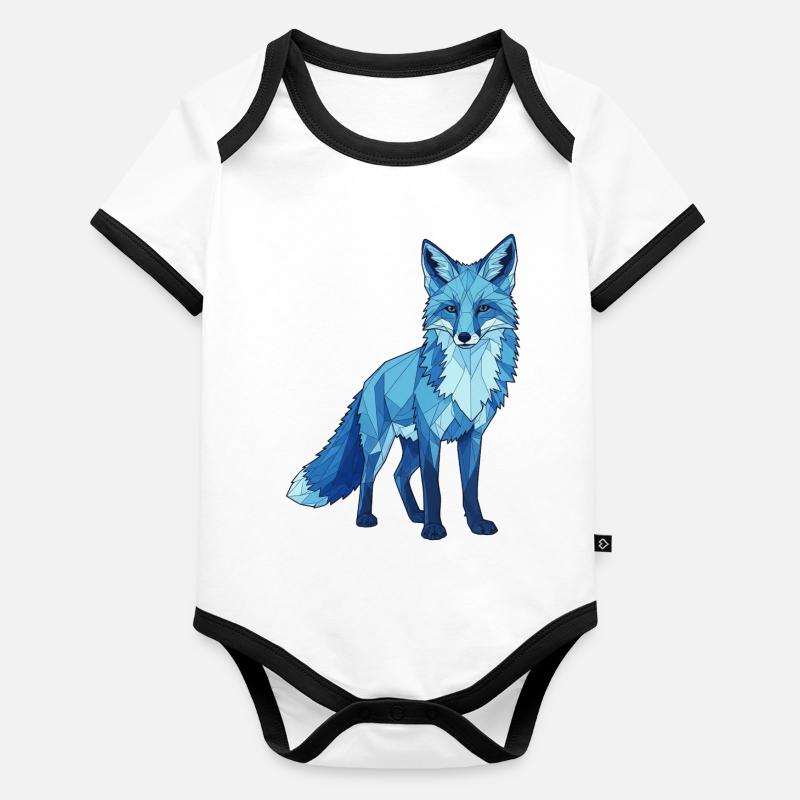 Renard polygone bleu Body Bébé bio contrasté manches courtes