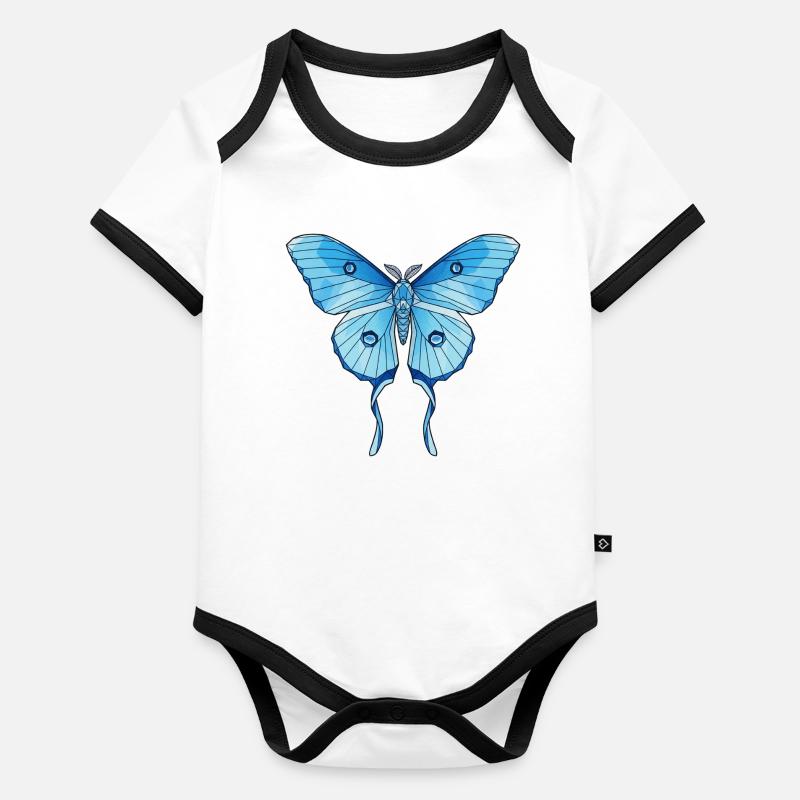Papillon bleu géométrique Body Bébé bio contrasté manches courtes
