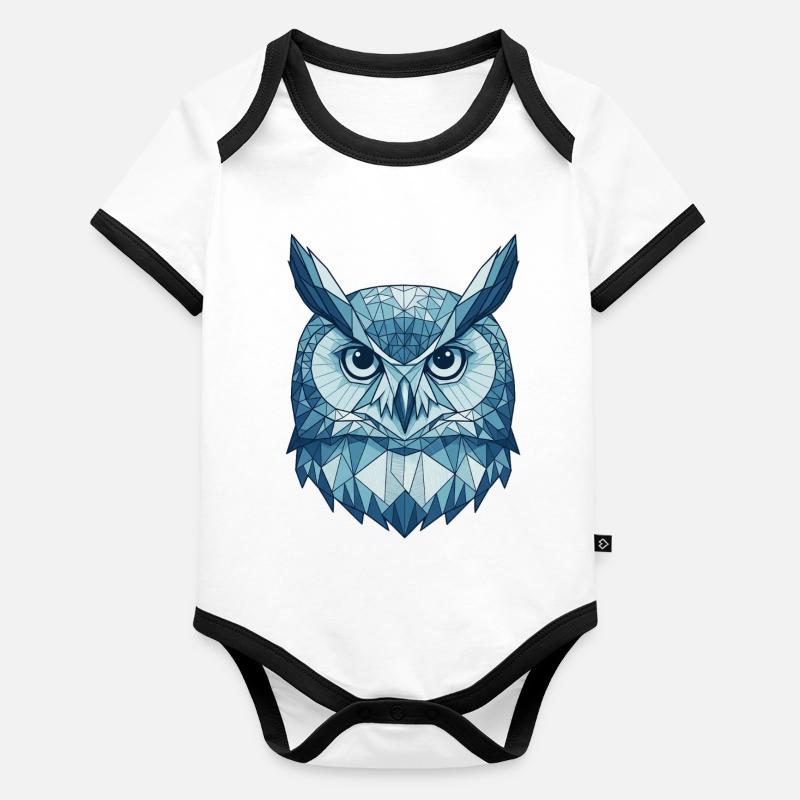 Hiboux géométriques de style polygonal bleu Body Bébé bio contrasté manches courtes