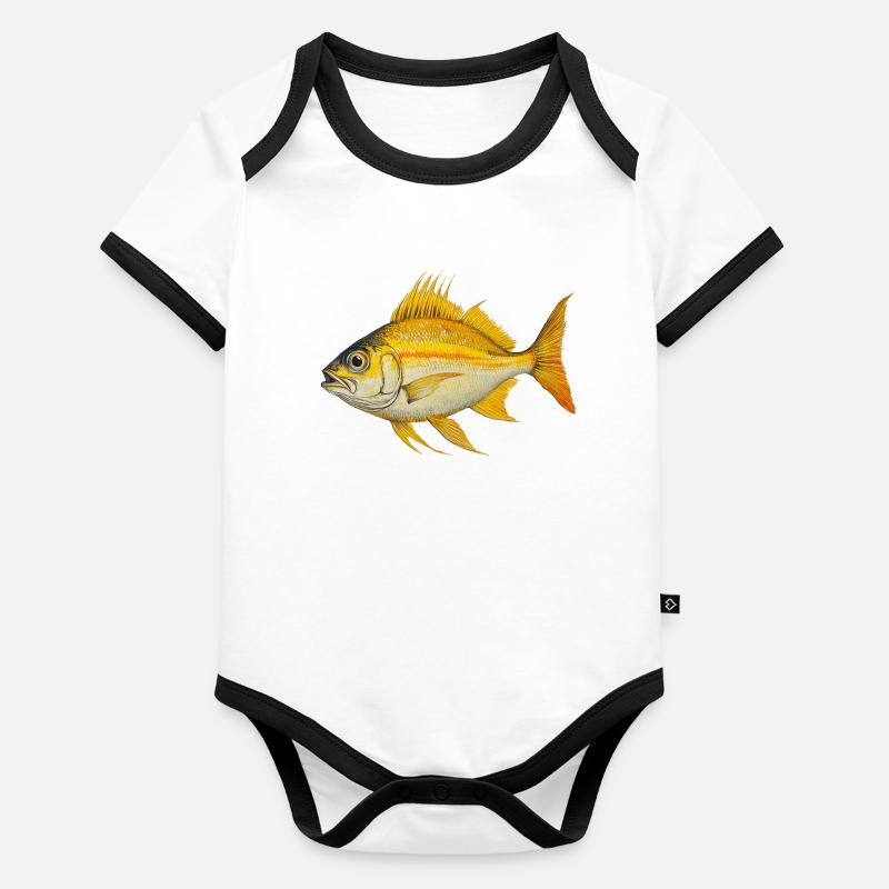 Illustration de poisson tropical jaune orange Body Bébé bio contrasté manches courtes