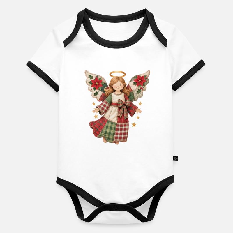 Ange de Noël avec des étoiles dorées Body Bébé bio contrasté manches courtes