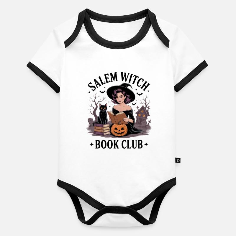 Witch Book Club Halloween Design Organic Baby Contrasting Bodysuit