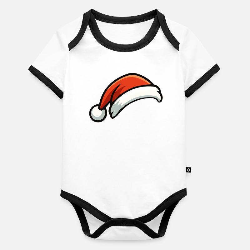Chapeau de Noël festif dessin animé Body Bébé bio contrasté manches courtes