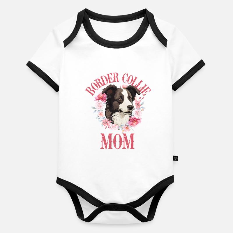 Border Collie Maman Floral Body Bébé bio contrasté manches courtes